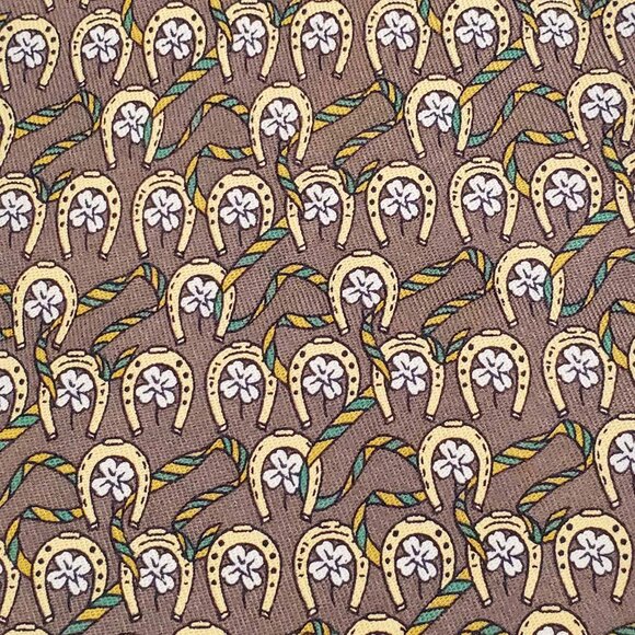 Salvatore Ferragamo Mens Silk Neck Tie Good Luck Horseshoes Clover Ribbons - Picture 6 of 8